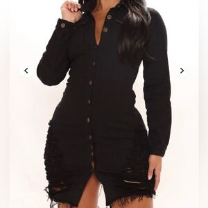 Fashion Nova Black Distressed Long Sleeve Dress